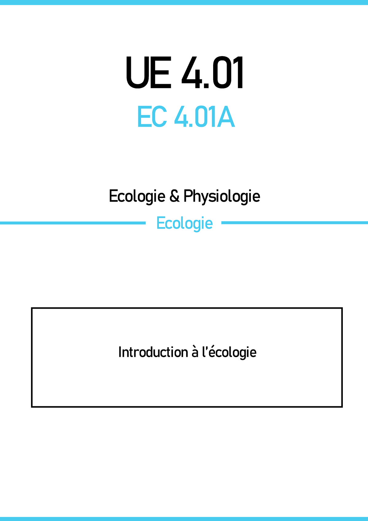 1. Introduction à L'écologie, Premier Chapitre D'écologie - UE 4 1 EC 4 ...