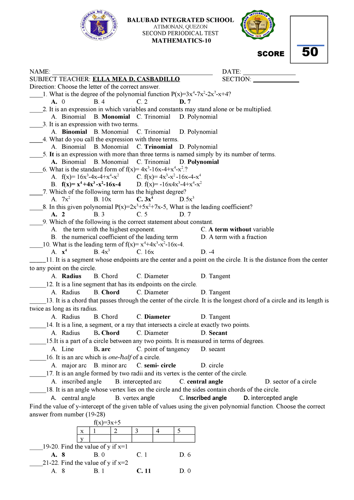 Gr.10 1Q EXAM(Math) - lesson practice - BALUBAD INTEGRATED SCHOOL ...