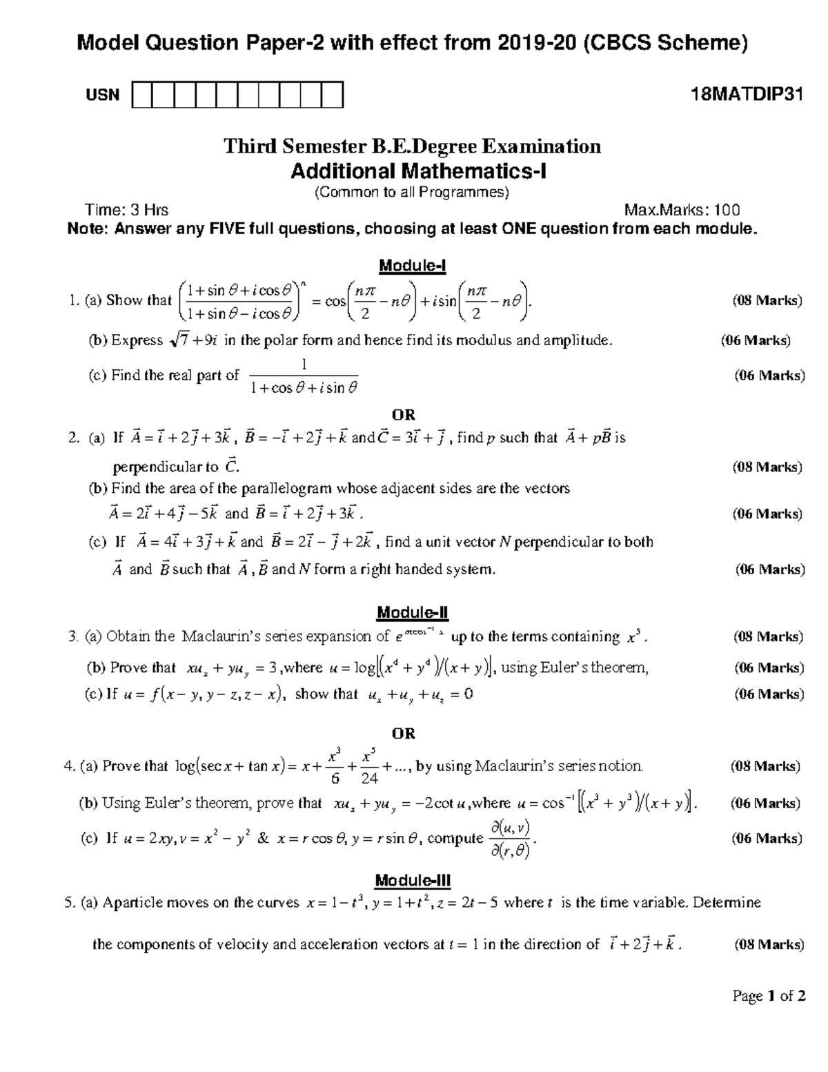 18matdip 322 - Matdip31 - Page 1 of 2 Model Question Paper-2 with ...