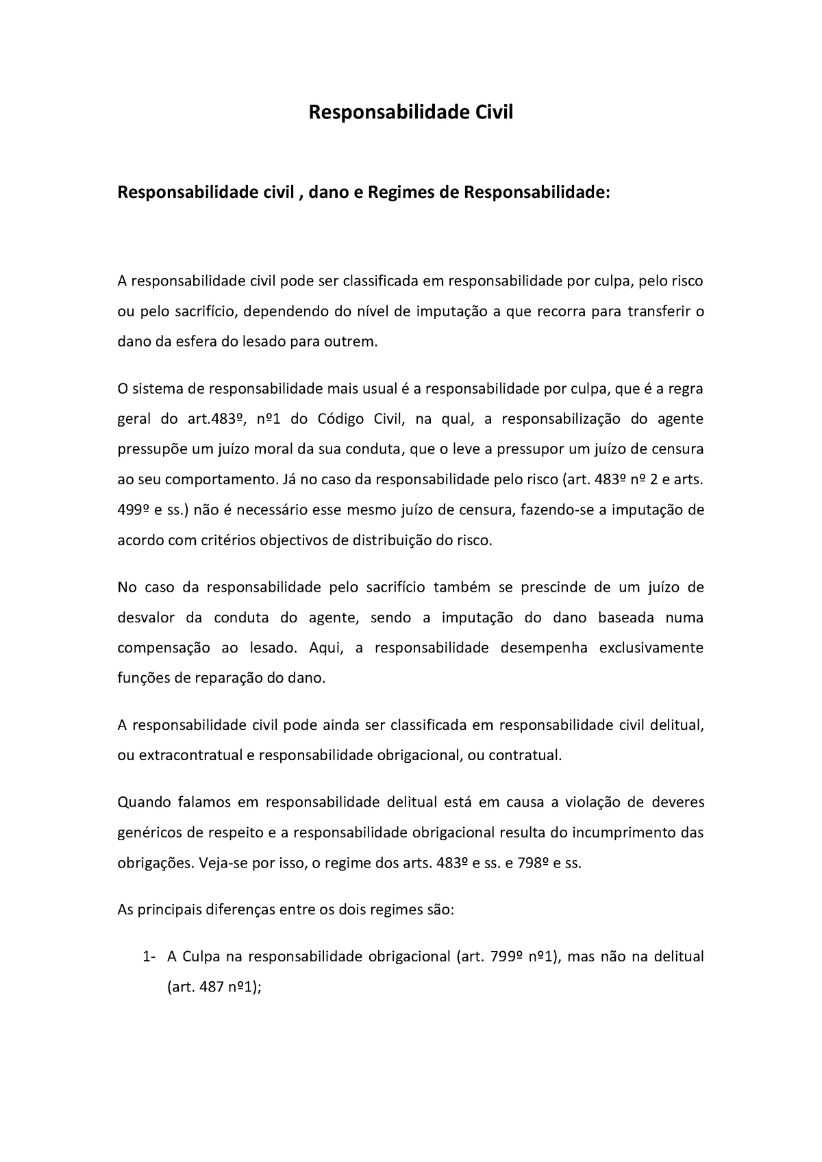 Responsabilidades - Direito Das Obrigações - Responsabilidade Civil ...