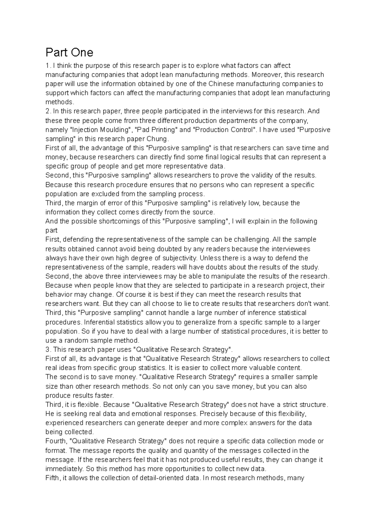 Project - asd - Part One I think the purpose of this research paper is ...