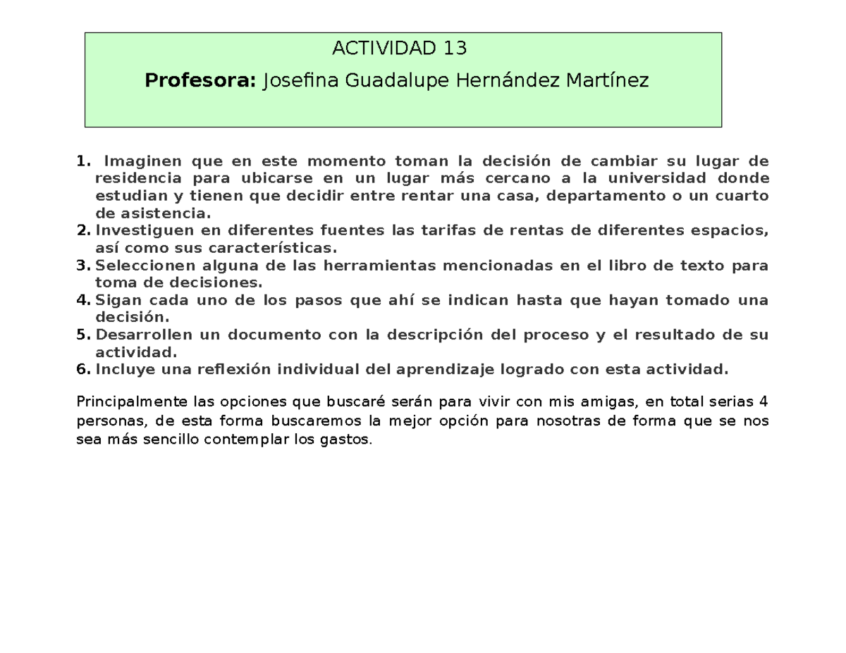 ACT 13 Taller de planeacion y toma de decisiones - TecMilenio - Studocu