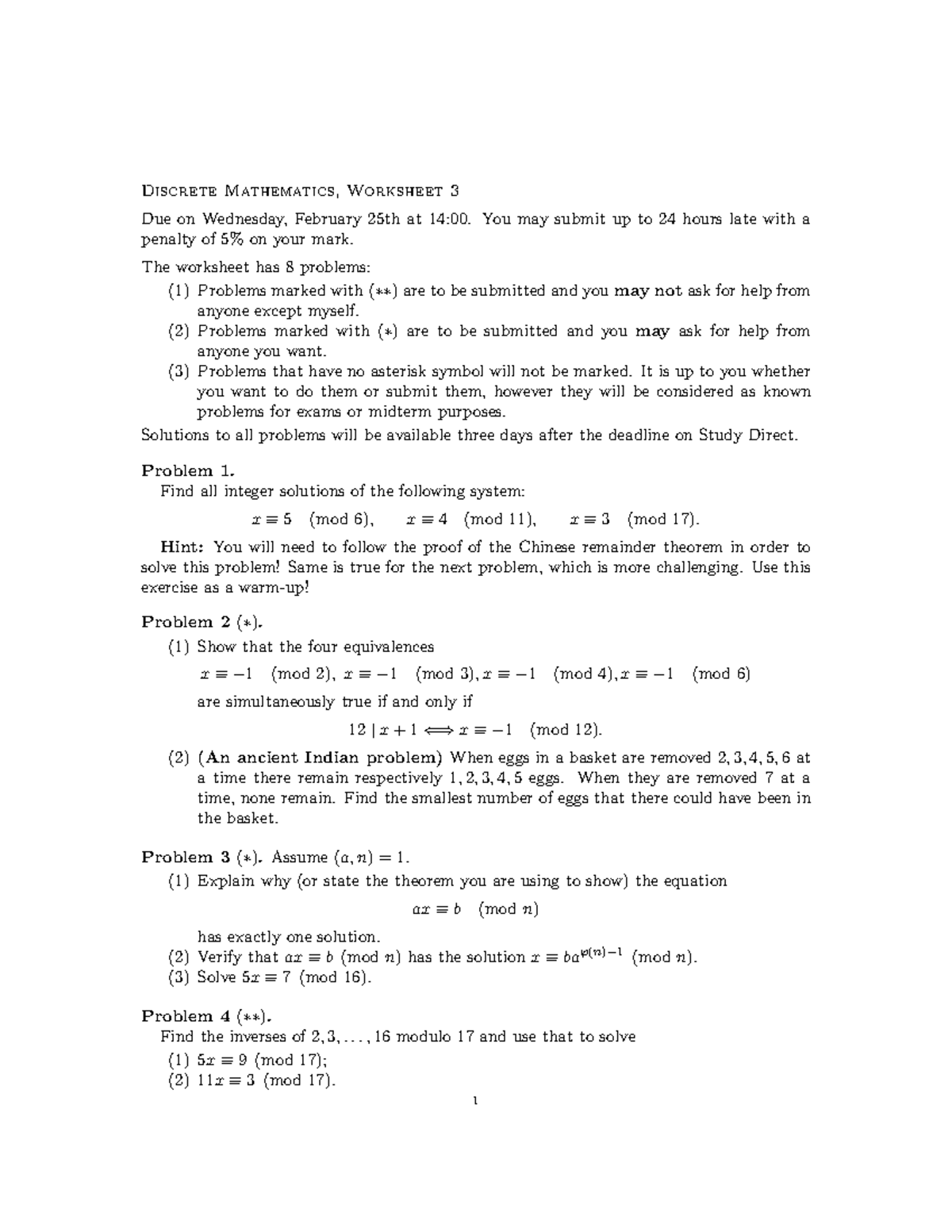 Discrete mathematics worksheet 4 - Discrete Mathematics, Worksheet 3 ...