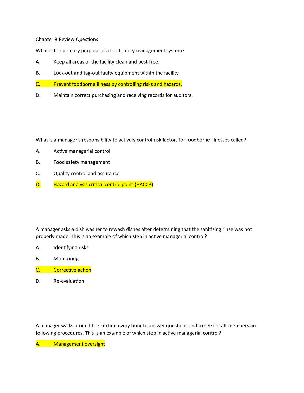 Chapter 8 Review Questions Servsafe Manager Studocu