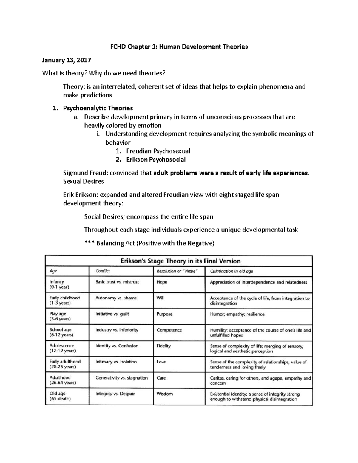 Ch 1 Notes - FCHD Chapter 1: Human Development Theories January 13 ...