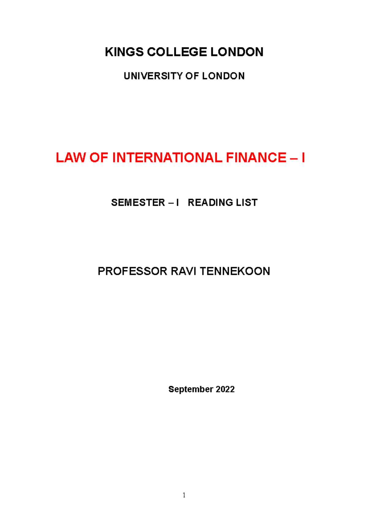LOIF I Reading LIST 2022 Semester ONE KINGS COLLEGE LONDON UNIVERSITY