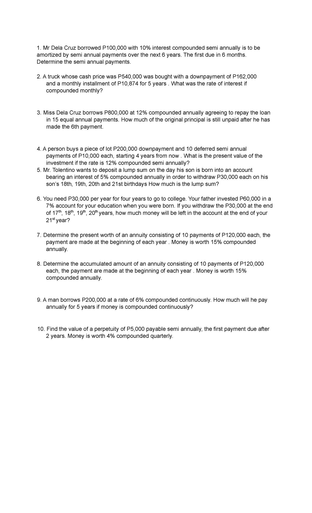 Plate number 3 Annuity - Mr Dela Cruz borrowed P100,000 with 10% ...