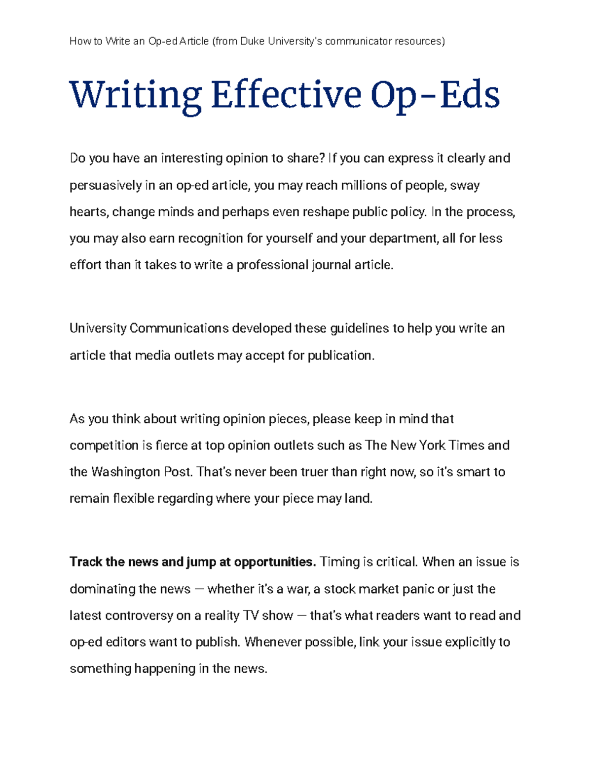 Writing Effective OpEds (1) Writing Eective OpEds Do you have an interesting opinion to