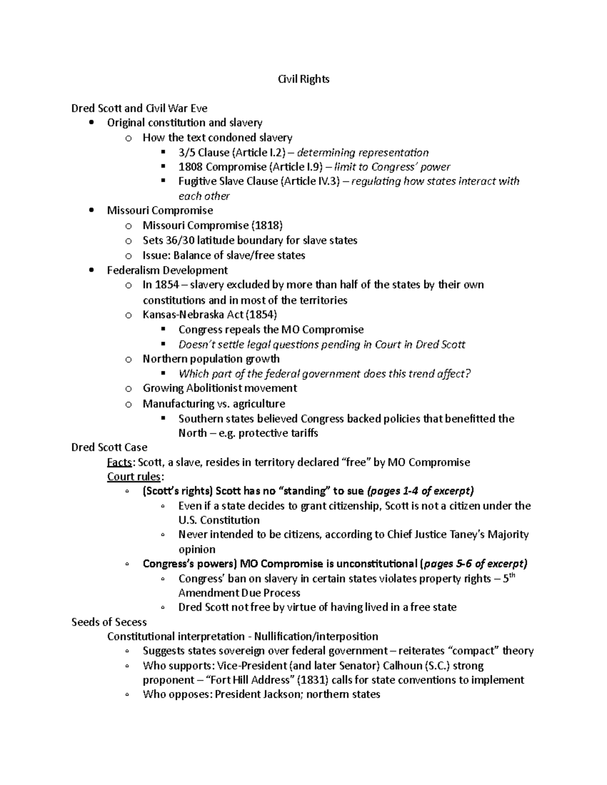 Civil Rights Notes - Civil Rights Dred Scott and Civil War Eve Original ...