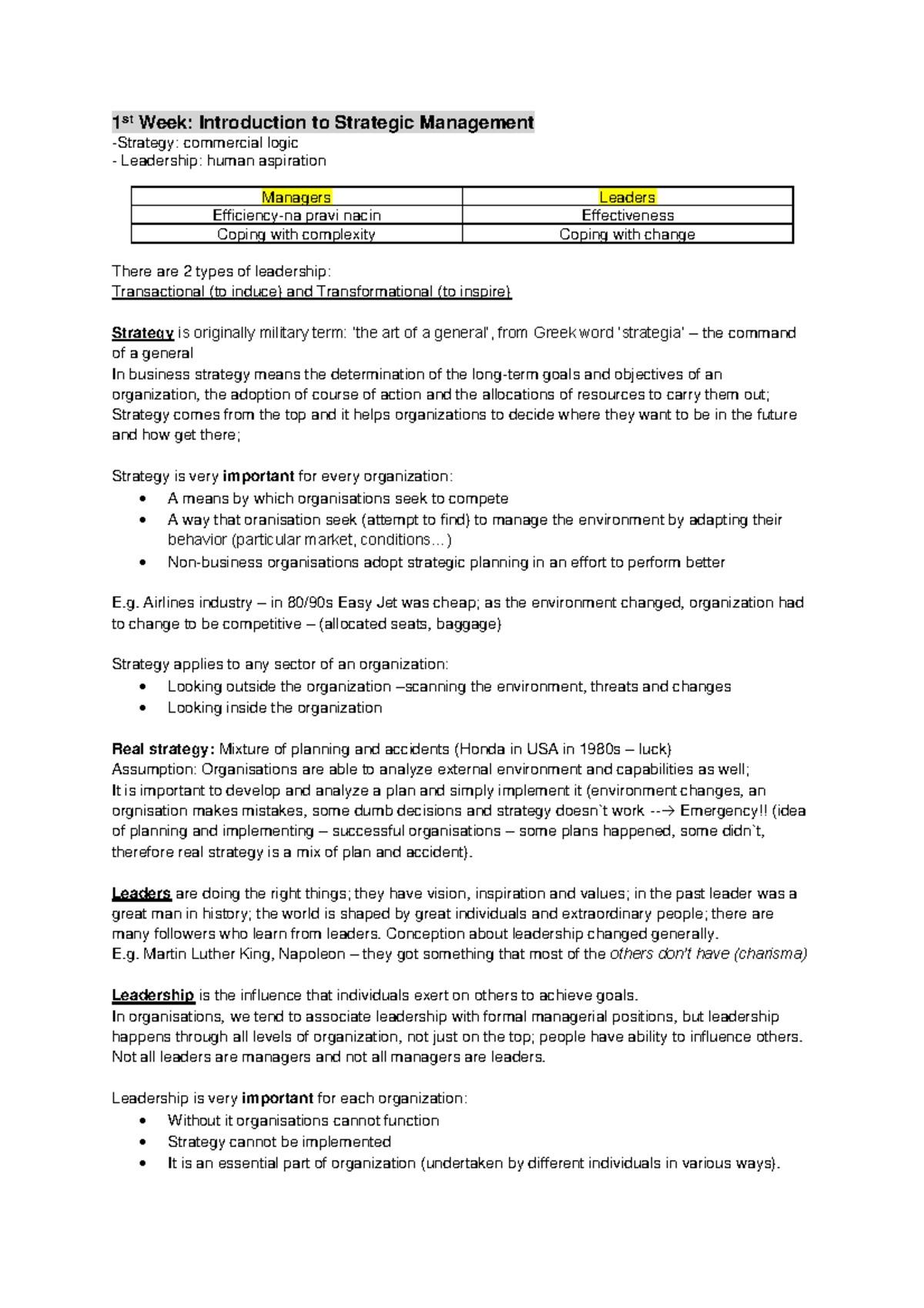 Strategic management - 1 st Week: Introduction to Strategic Management ...