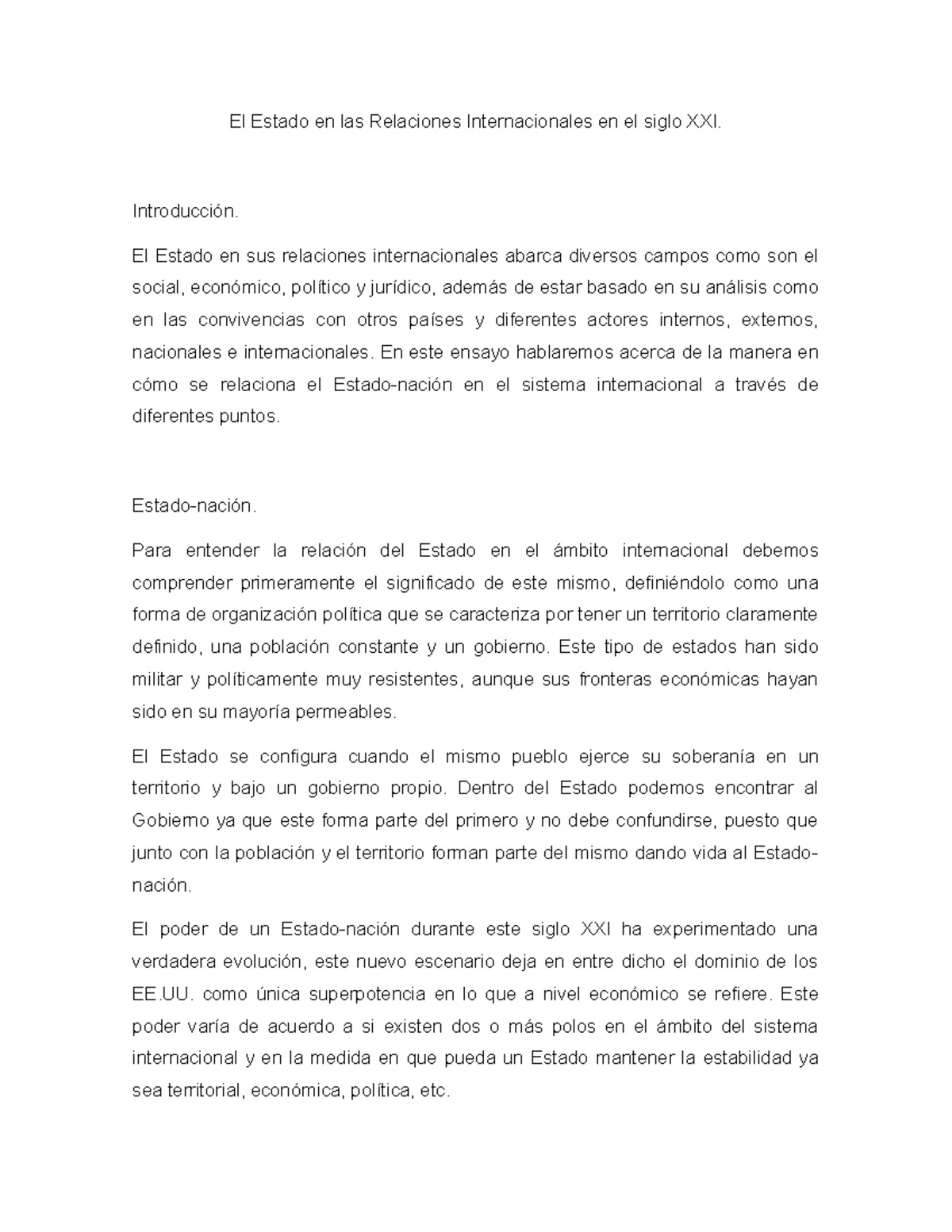 El Estado En Las Relaciones Internacionales En El Siglo XXI ...