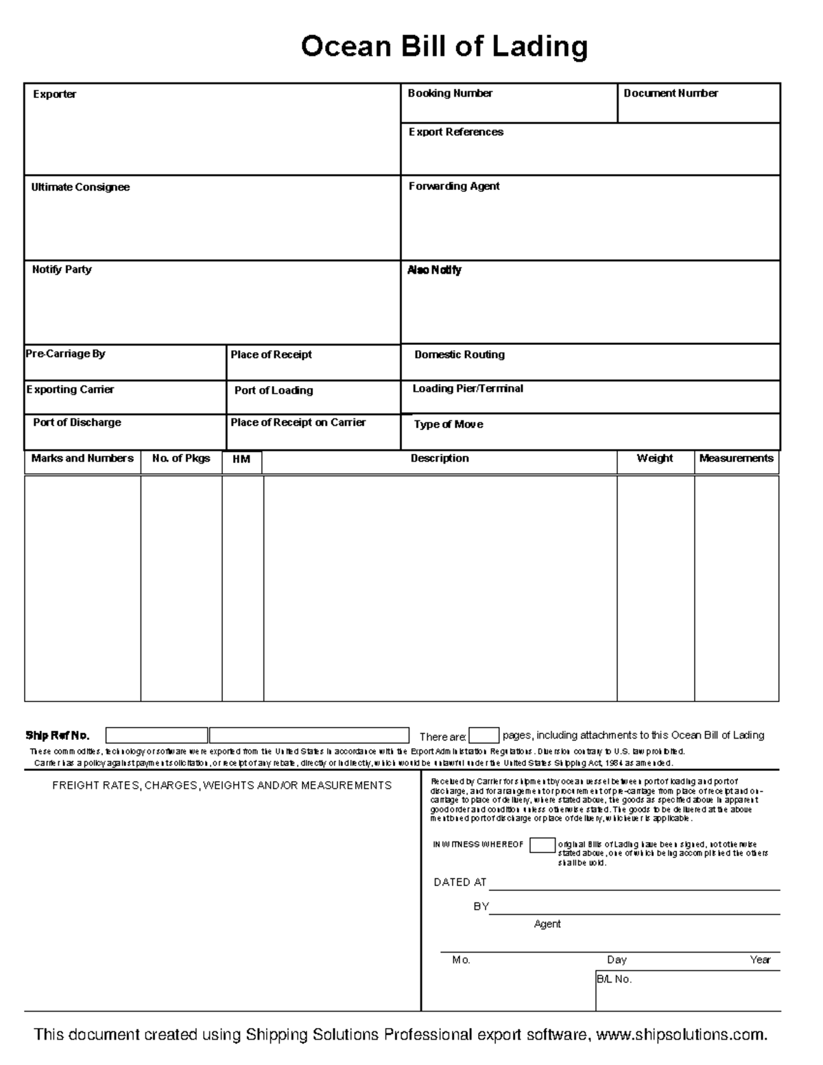 Ocean Bill of Lading B/L Ultimate Consignee Exporter Notify Party