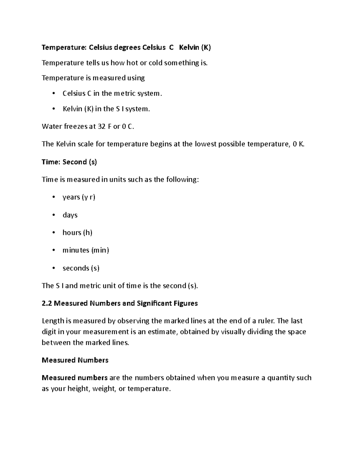 Chem 2 - chemistry chapter 2 notes - Temperature: Celsius degrees ...