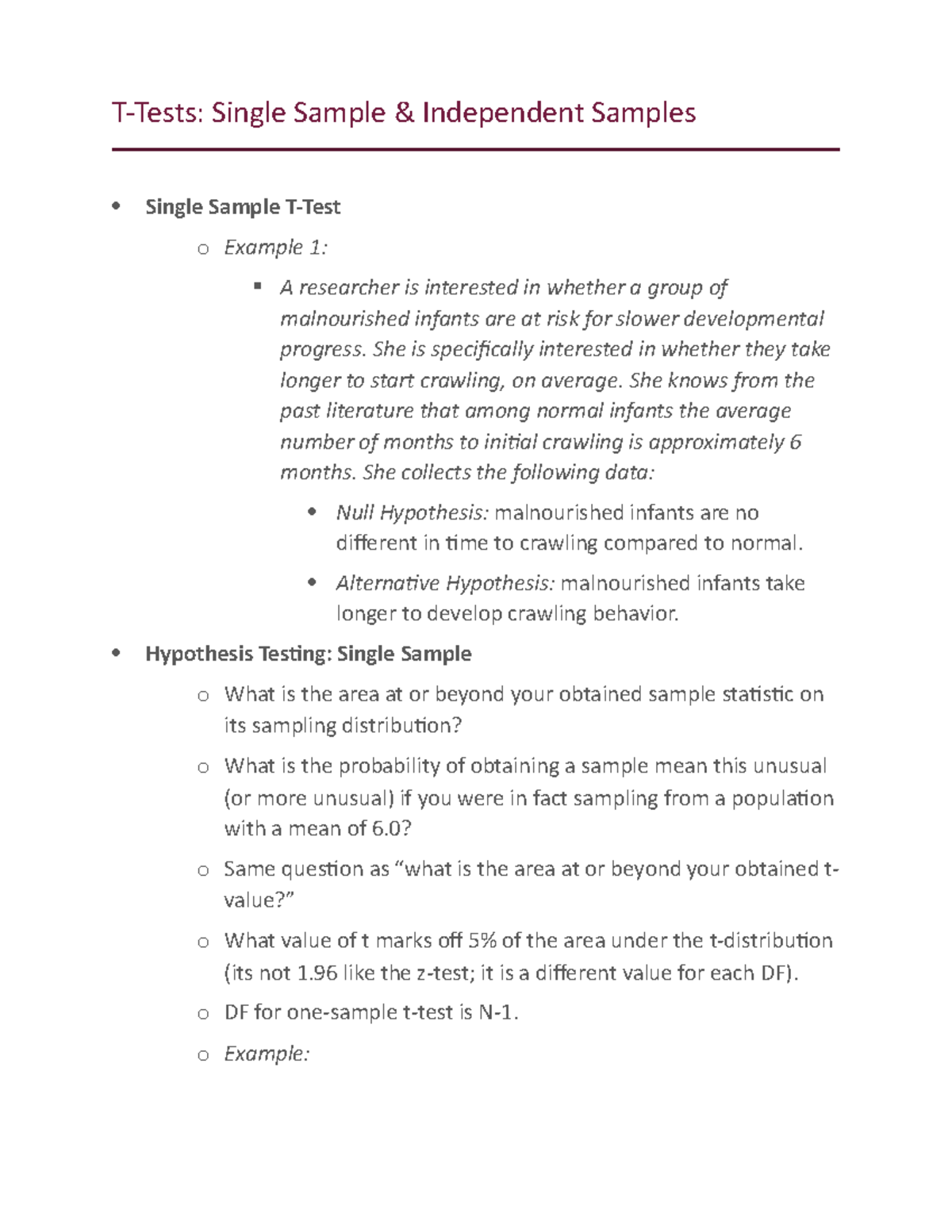 T-test - Lecture notes 6 - T-Tests: Single Sample & Independent Samples ...