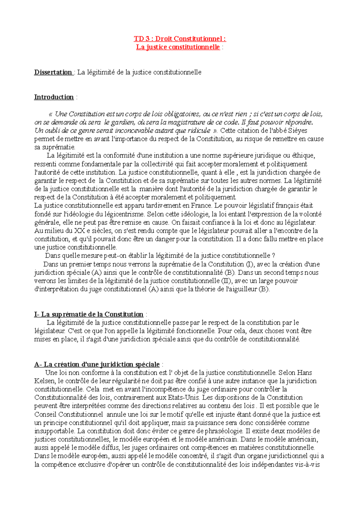 justice constitutionnelle dissertation juridique