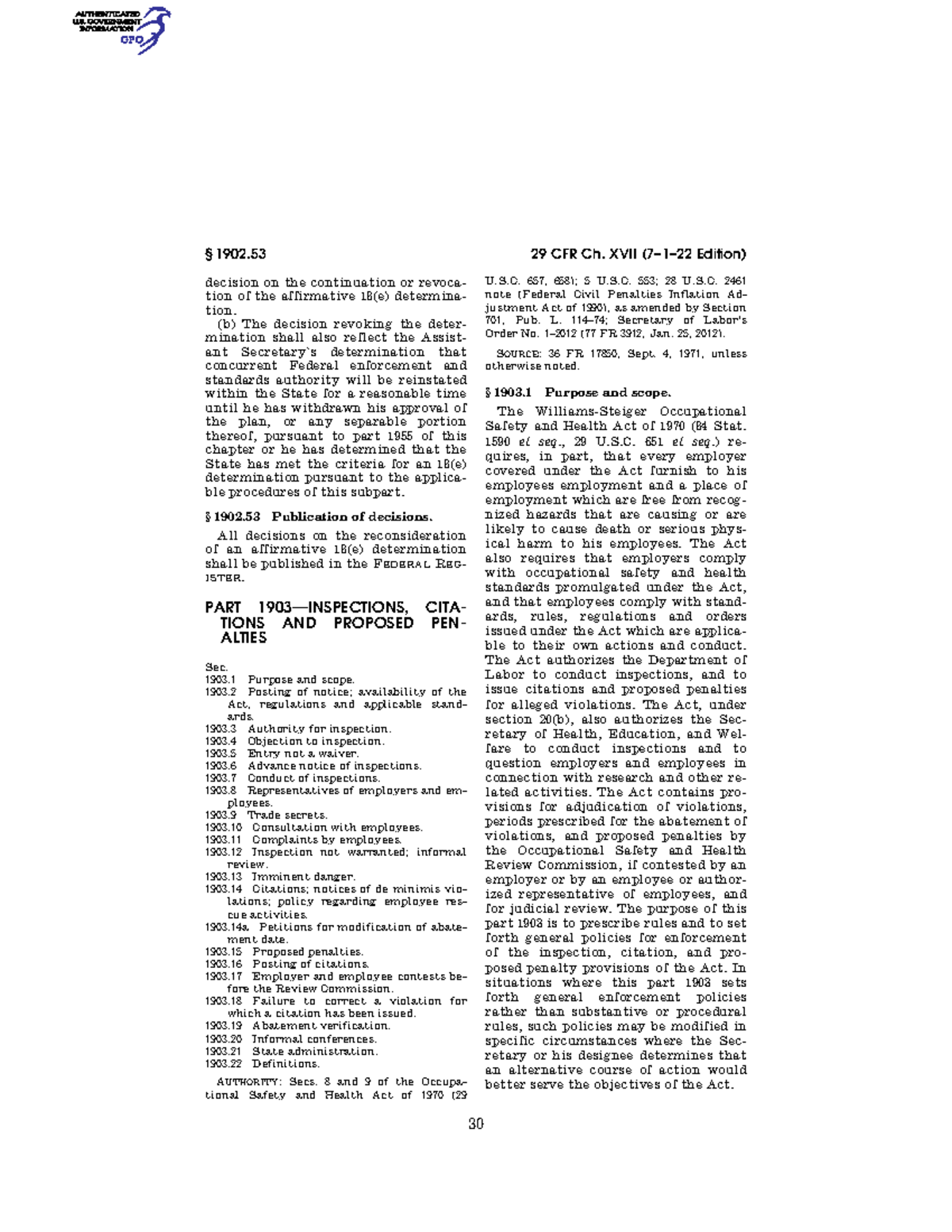 CFR Title 29-vol5-Part 1903 - 30 § 1902 29 CFR Ch. XVII (7–1–22 Edition ...