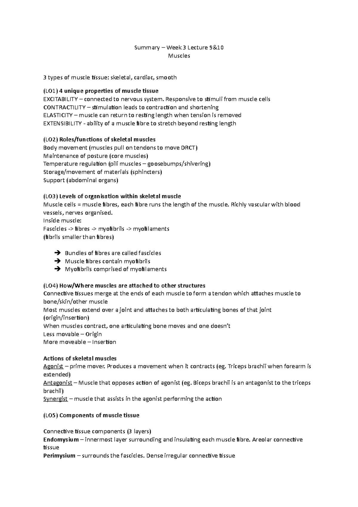 Lecture notes - Muscles - Summary – Week 3 Lecture 9& Muscles 3 types ...