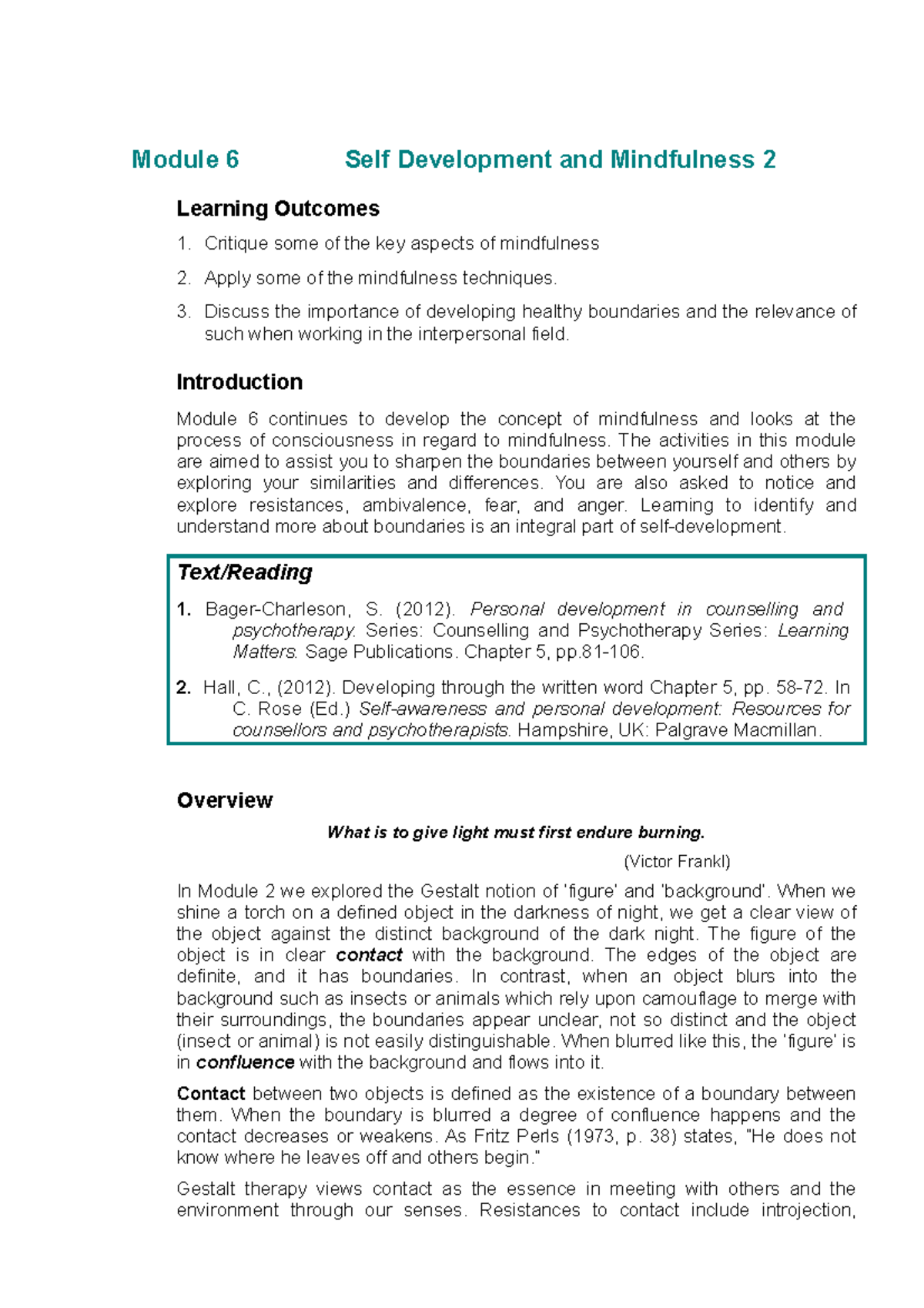 COU3102 Self Development 2 Module 6 - Module 6 Self Development and ...