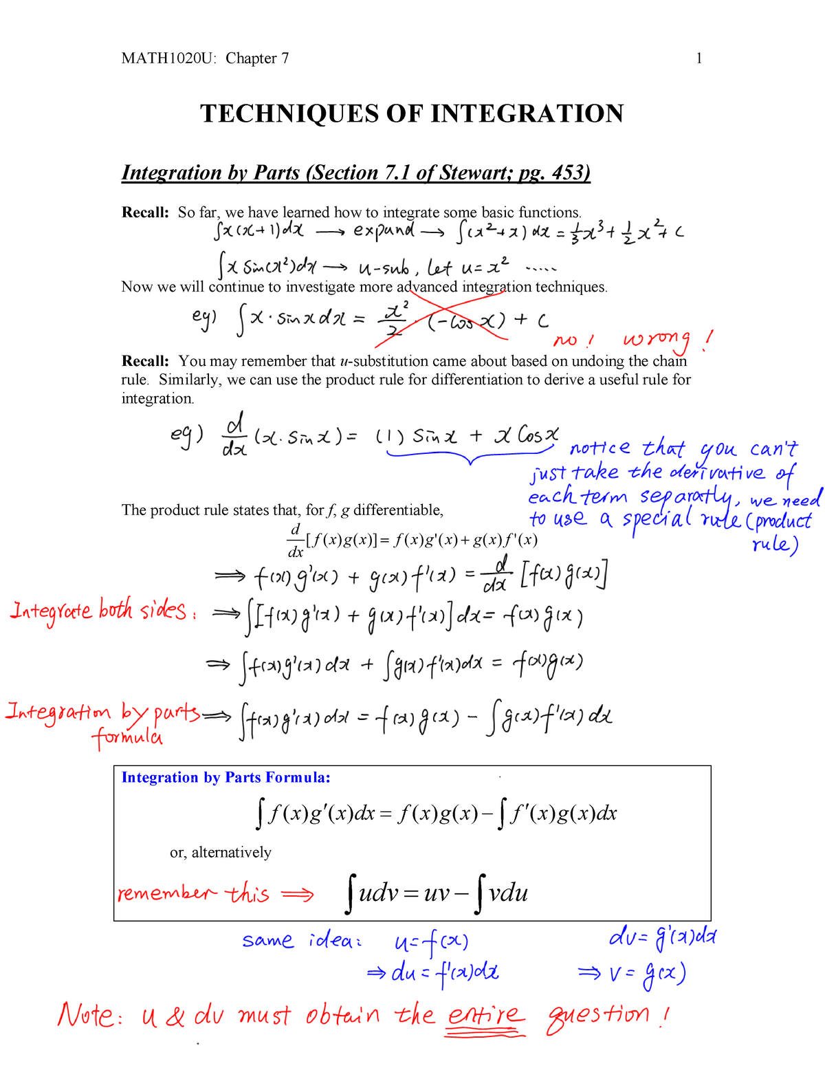 May4 Intparts 7 Integration By Parts Notes Studocu
