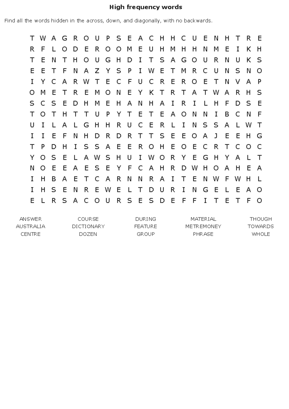 High frequency words - Print a Word Search 1 - High frequency words ...