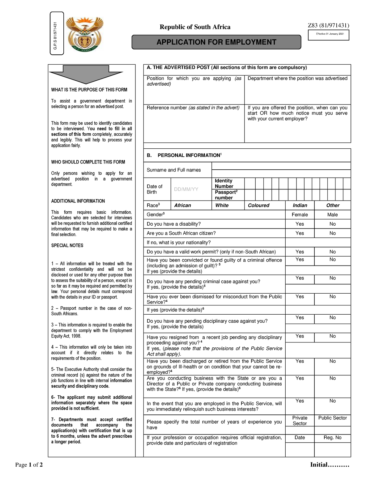 Approved New Z83 Form Gazetted 6 Nov 2020 - Z83 (81/971431) Page 1 Of 2 ...