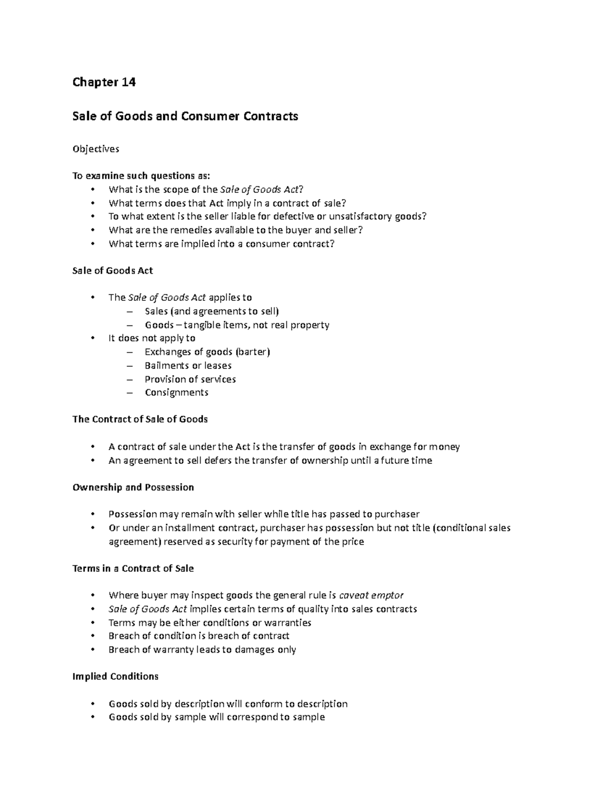 Final Notes Chapter 14 Sale Of Goods And Consumer Contracts final-notes-chapter-14-sale-of-goods-and-consumer-contracts