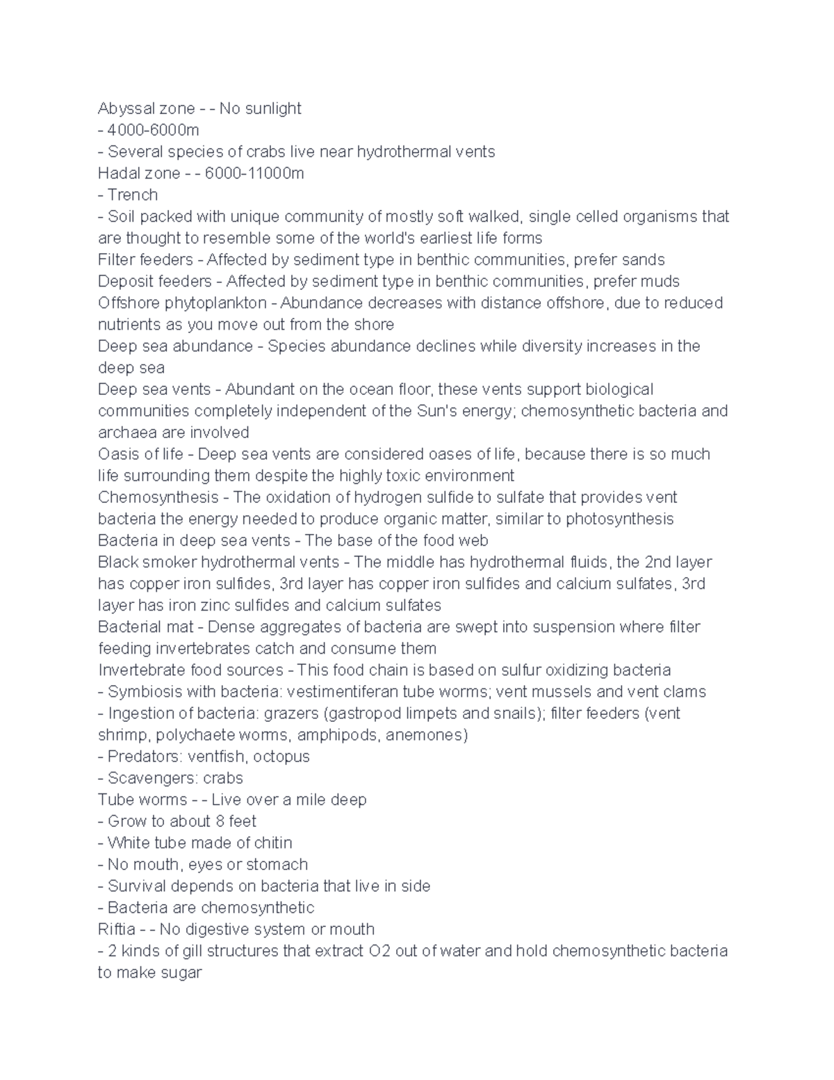 Mast200 6 - Lecture notes 6 - Abyssal zone - No sunlight 4000-6000m ...