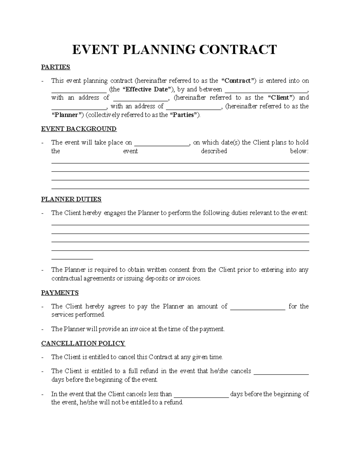 Event Planning Contract Template Signaturely - EVENT PLANNING CONTRACT ...