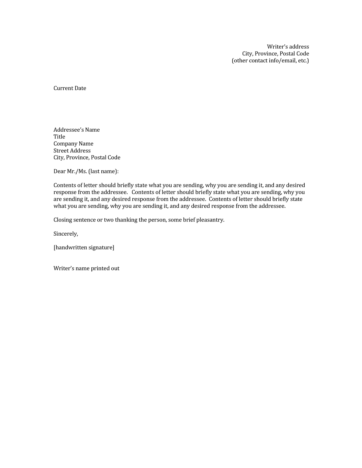 Sample letter of transmittal - Writer’s address City, Province, Postal ...