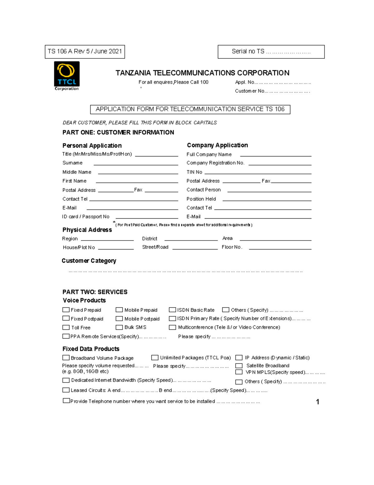 Application Form - TS 106 A Rev 5 / June 2021 Serial no TS ...