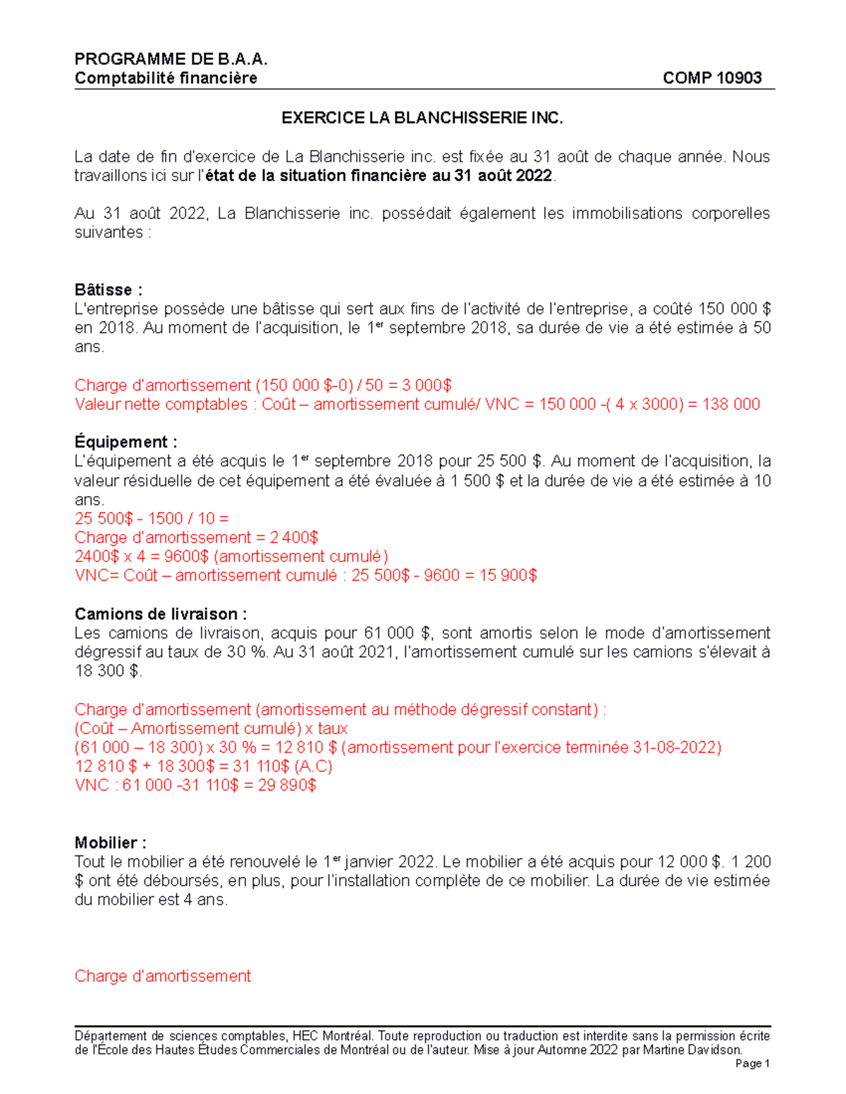 Blanchisserie Enoncé A2022 - PROGRAMME DE B.A. Comptabilité Financière ...