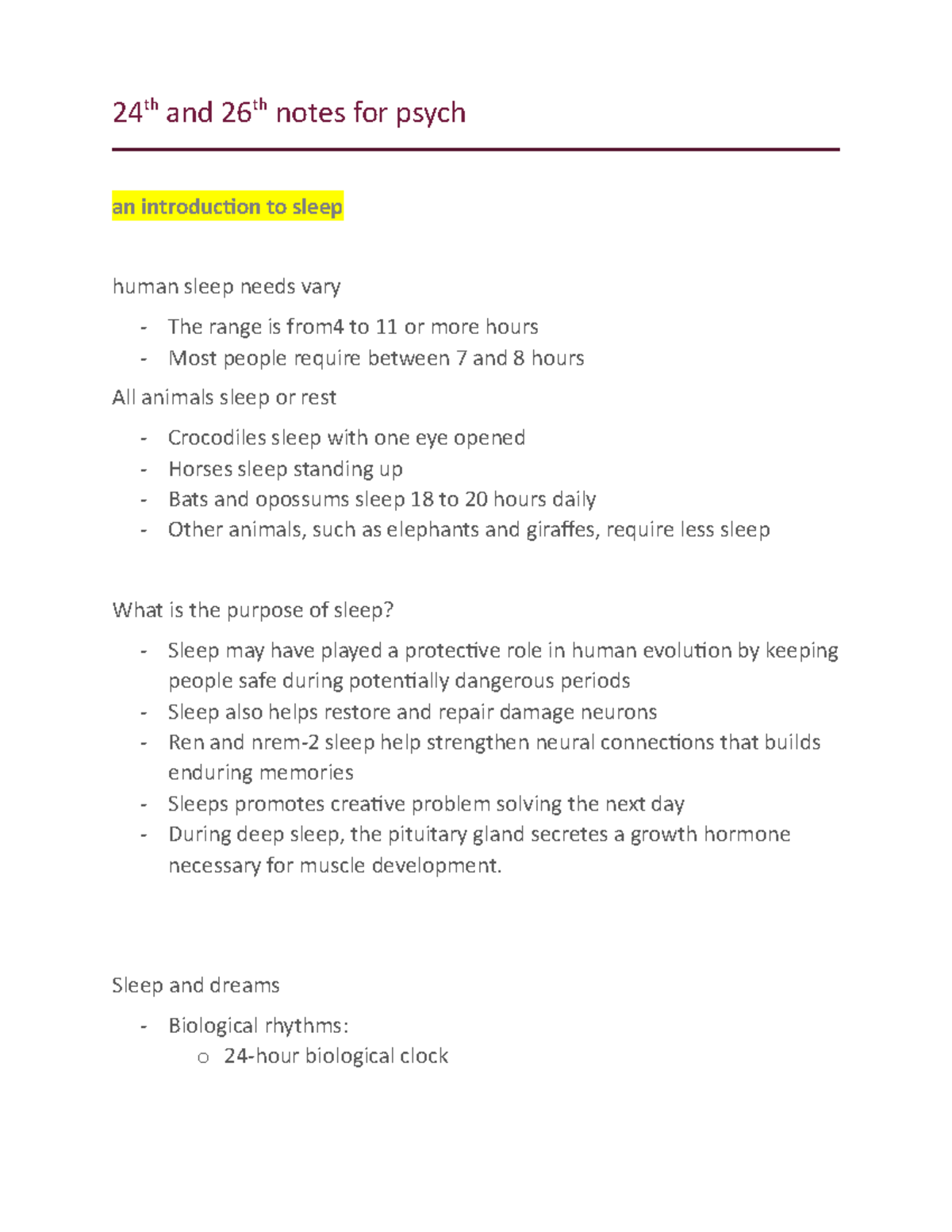 intro to psych notes - 24 th and 26th notes for psych an introduction ...