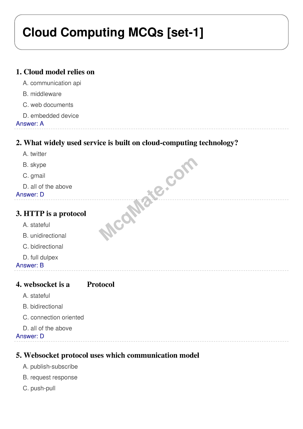 Cloud Computing Solved MCQs [set-1] Mcq Mate.com - McqMate Cloud ...