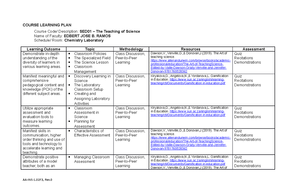 AA-INS-1.02F3-Course-Learning-Plan - COURSE LEARNING PLAN Course Code ...