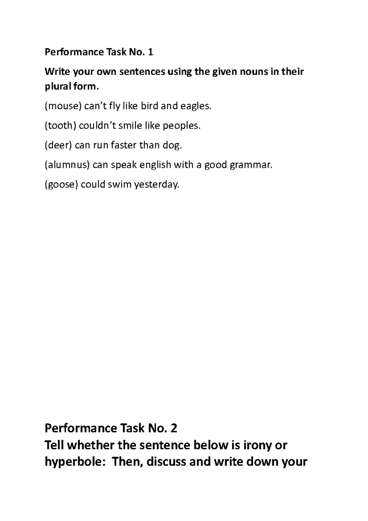 English Performance Task No 1 4 Q1 6 - Performance Task No. 1 Write ...