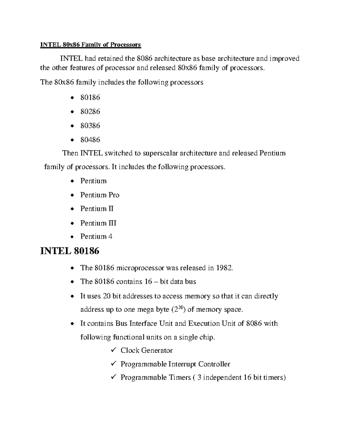 Intel 80x86 Family of Processors - INTEL 80x86 Family of Processors ...