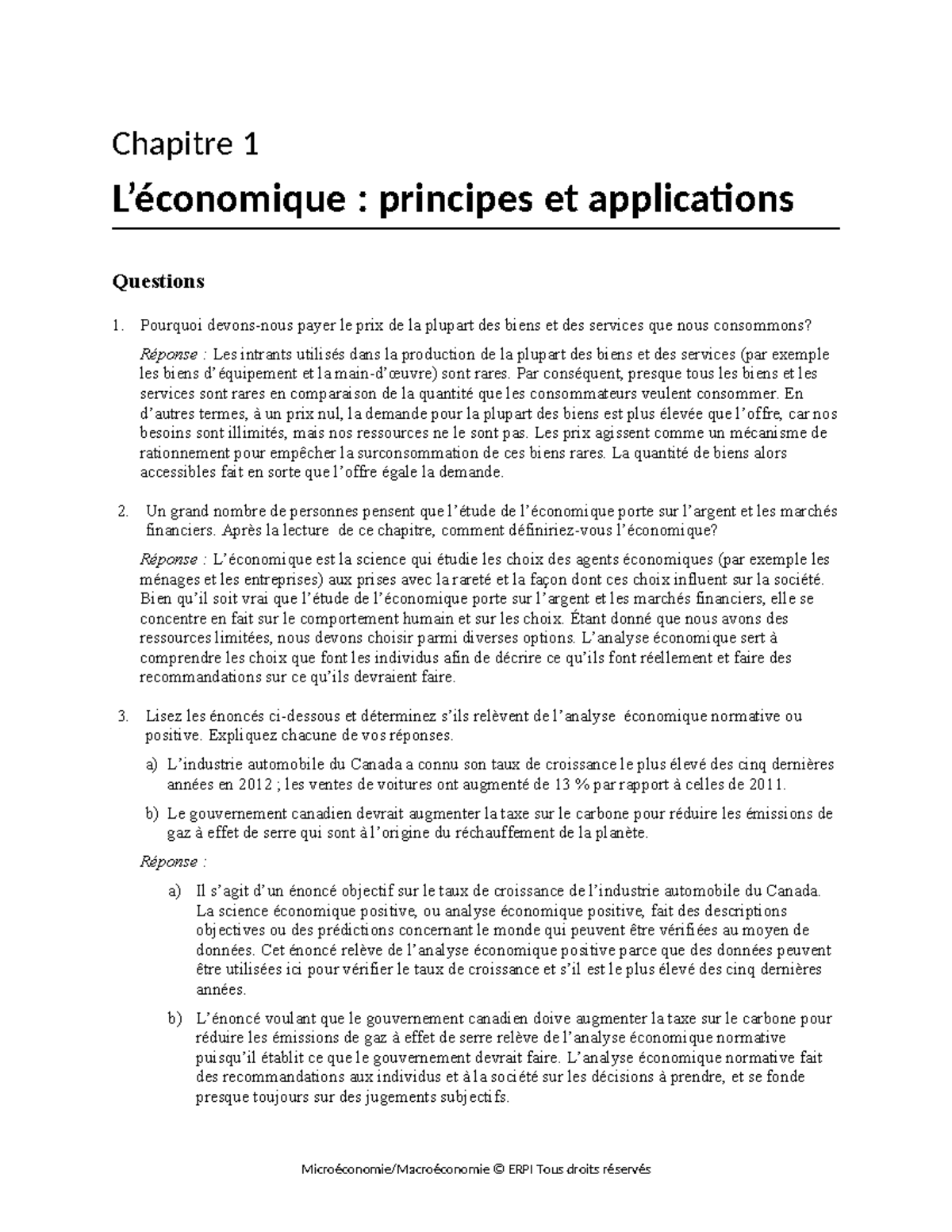 Acemoglu Micro Ch01 Solutionnaire - Questions - Chapitre 1 L’économique ...