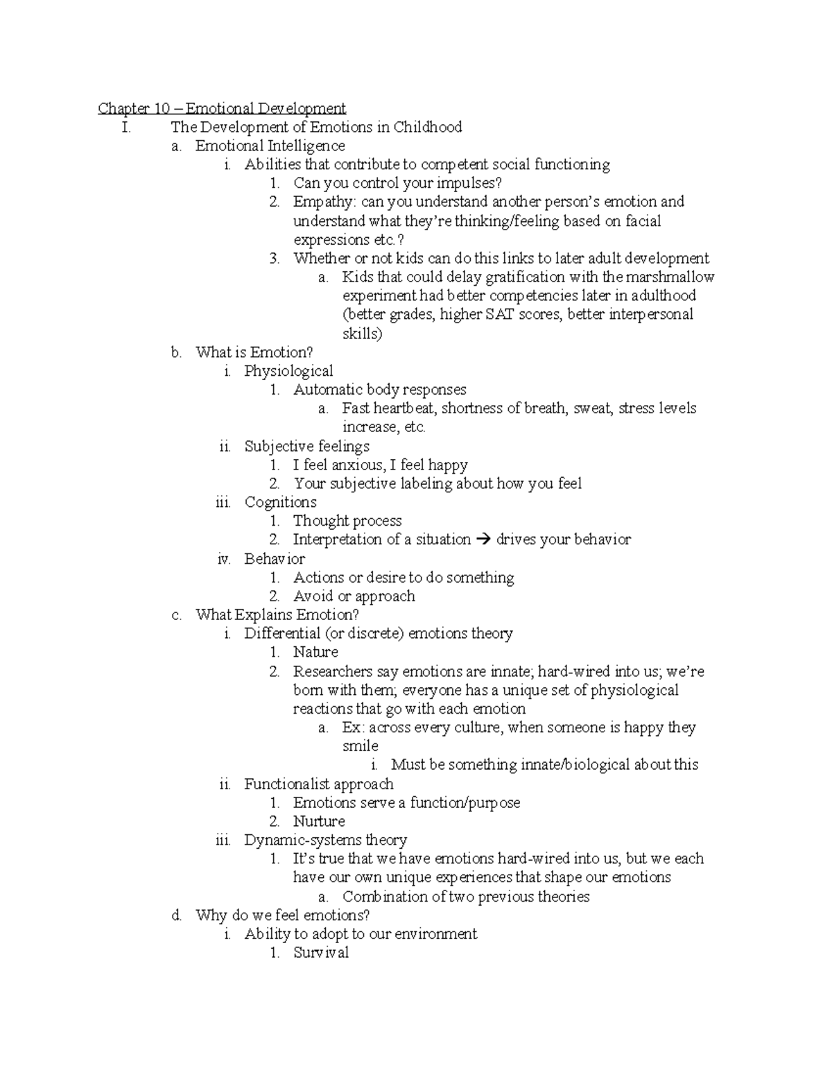 Chapter 10 - Lecture notes 10 - Chapter 10 – Emotional Development I ...