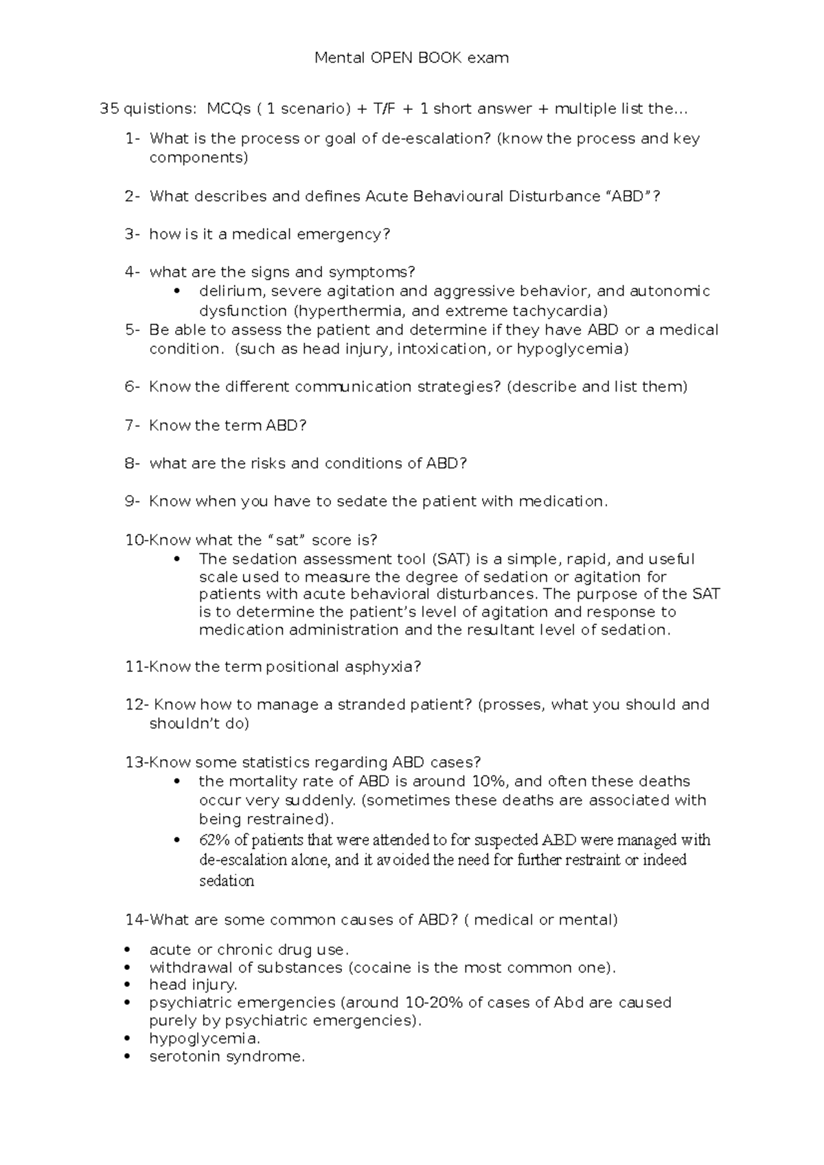 35 quistions OPEN BOOK - OPEN BOOK TEST - Mental OPEN BOOK exam 35 ...