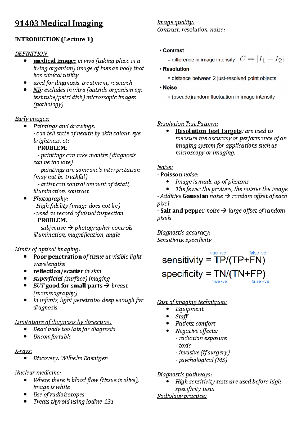 Docx - 91403 Medical Imaging INTRODUCTION (Lecture 1) DEFINITION ...