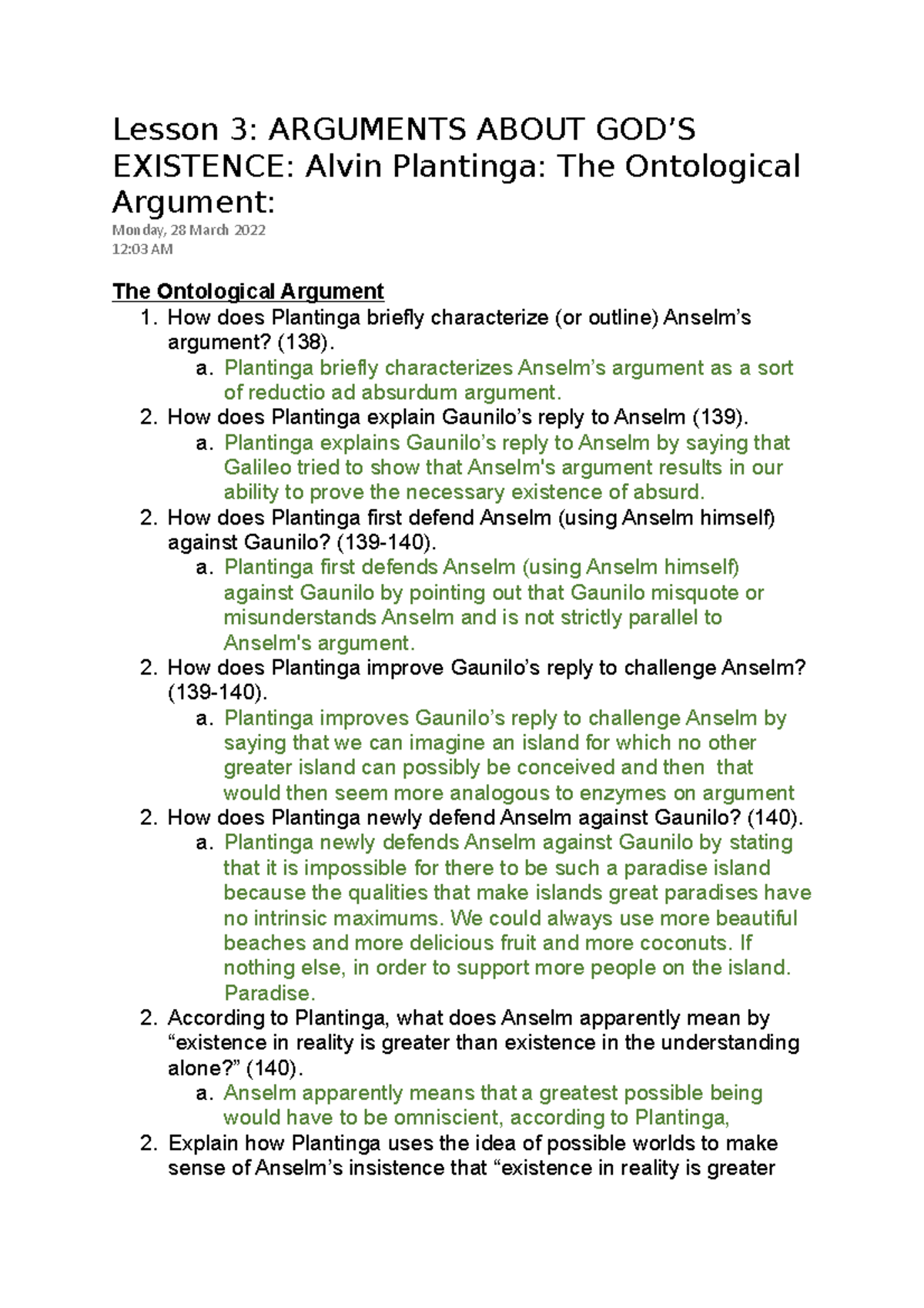 Lesson 3 Arguments About Gods Existence Alvin Plantinga The