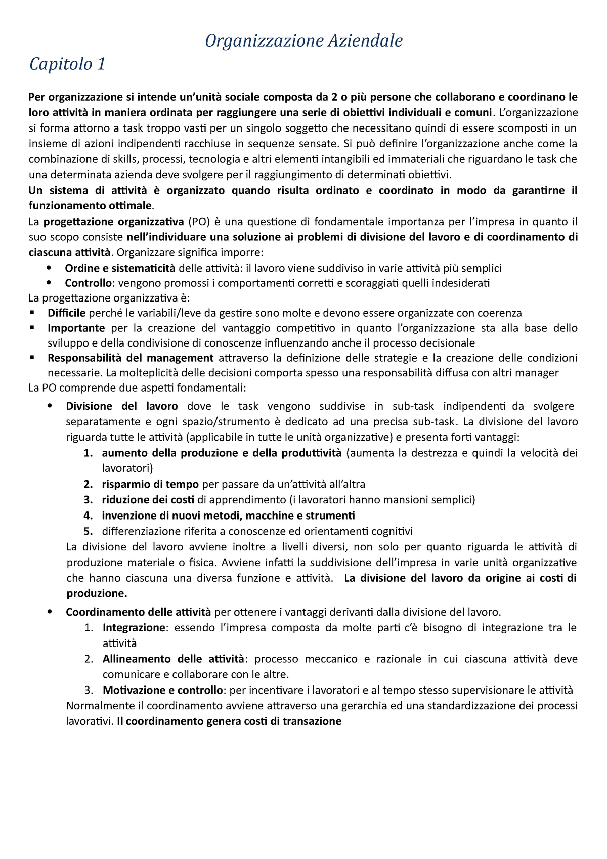 Organizzazione Aziendale - Organizzazione Aziendale Capitolo 1 Per ...