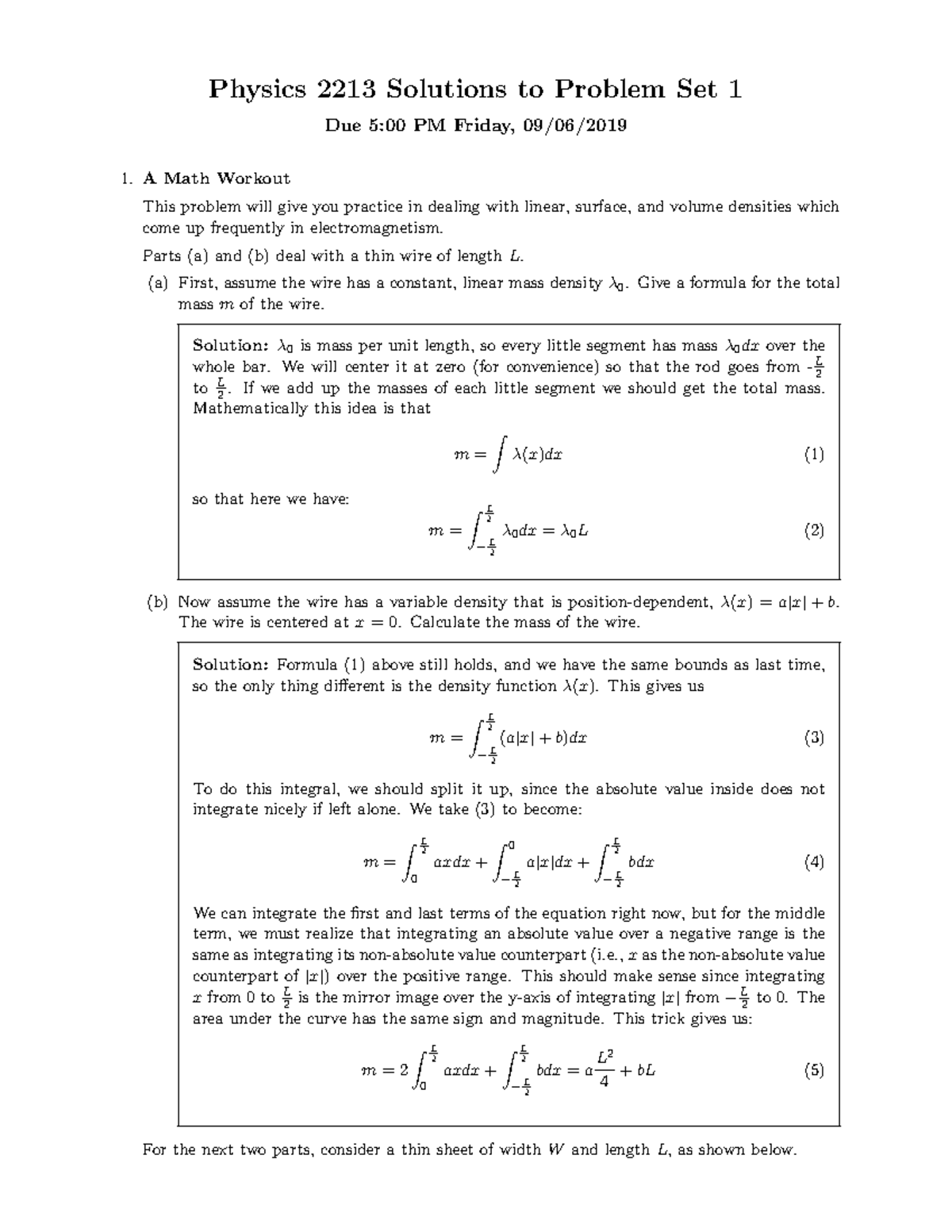 PS01 Solutions - sdsdssds - Physics 2213 Solutions to Problem Set 1 Due ...