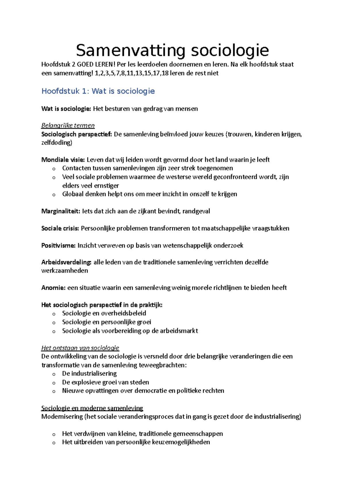 Samenvatting Sociologie - Samenvatting Sociologie Hoofdstuk 2 GOED ...