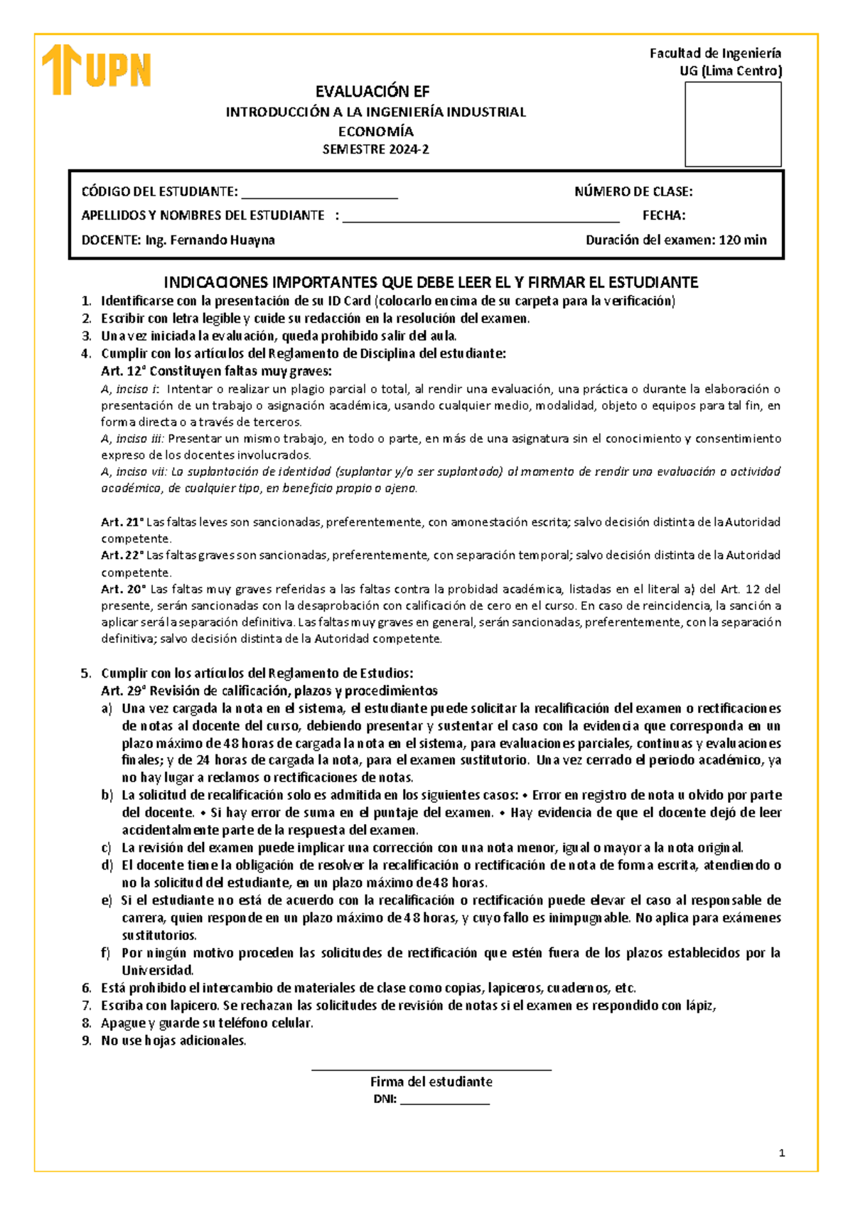 Evaluaci N Ef Eco Ug Examen Final De Economia Facultad De Ingenier A Ug Lima Centro