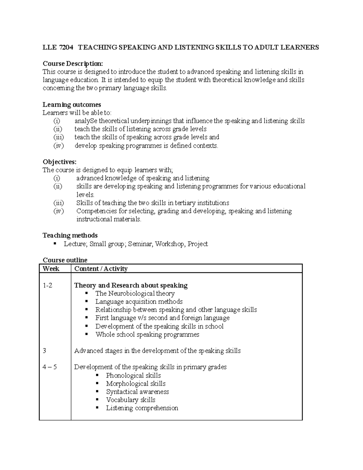 LLE 7204 Teaching Speaking AND Listening Skills TO Adult Learners - LLE ...