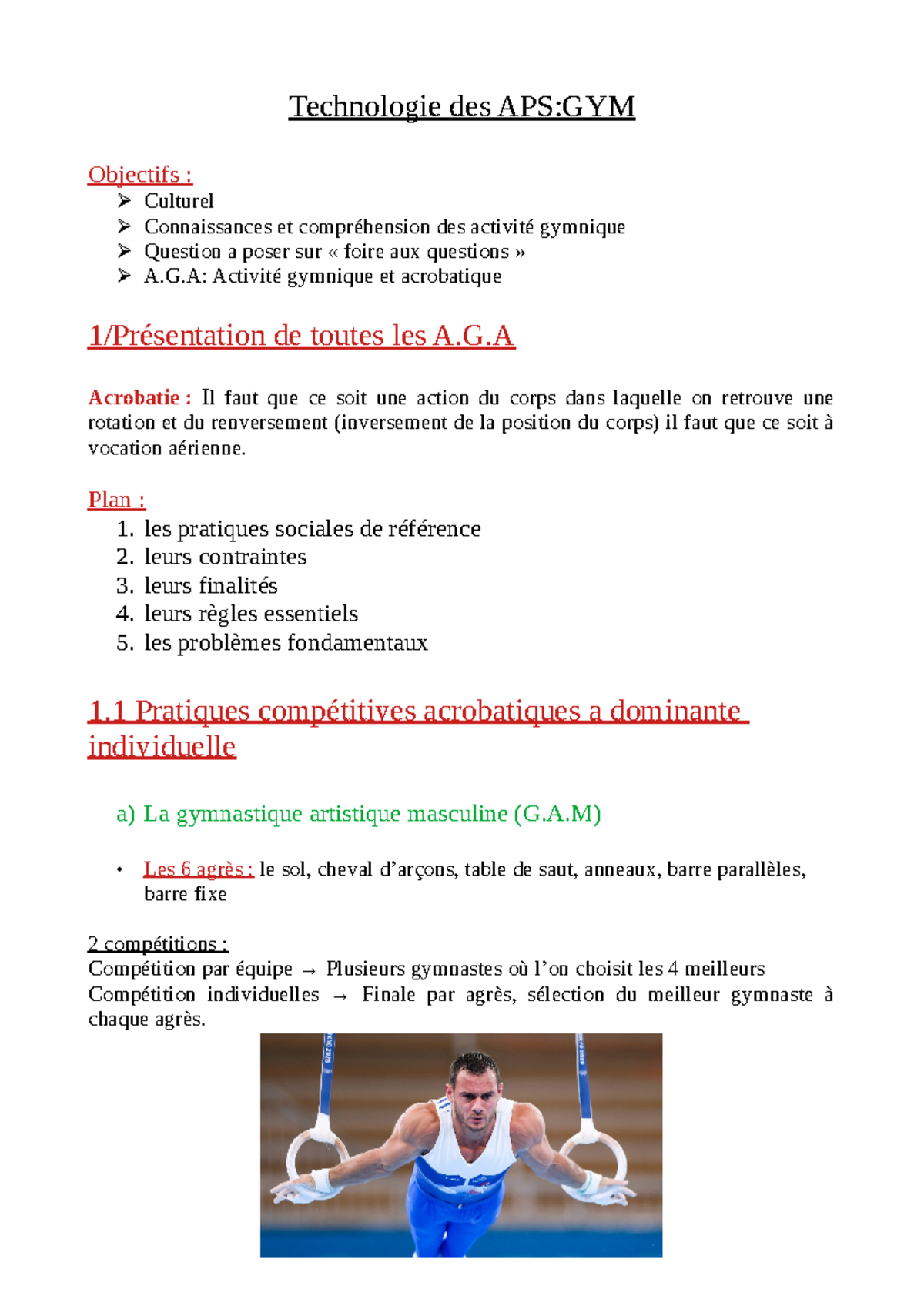 Theorie Gymnastique Chap 1 - Technologie des APS:GYM Objectifs ...