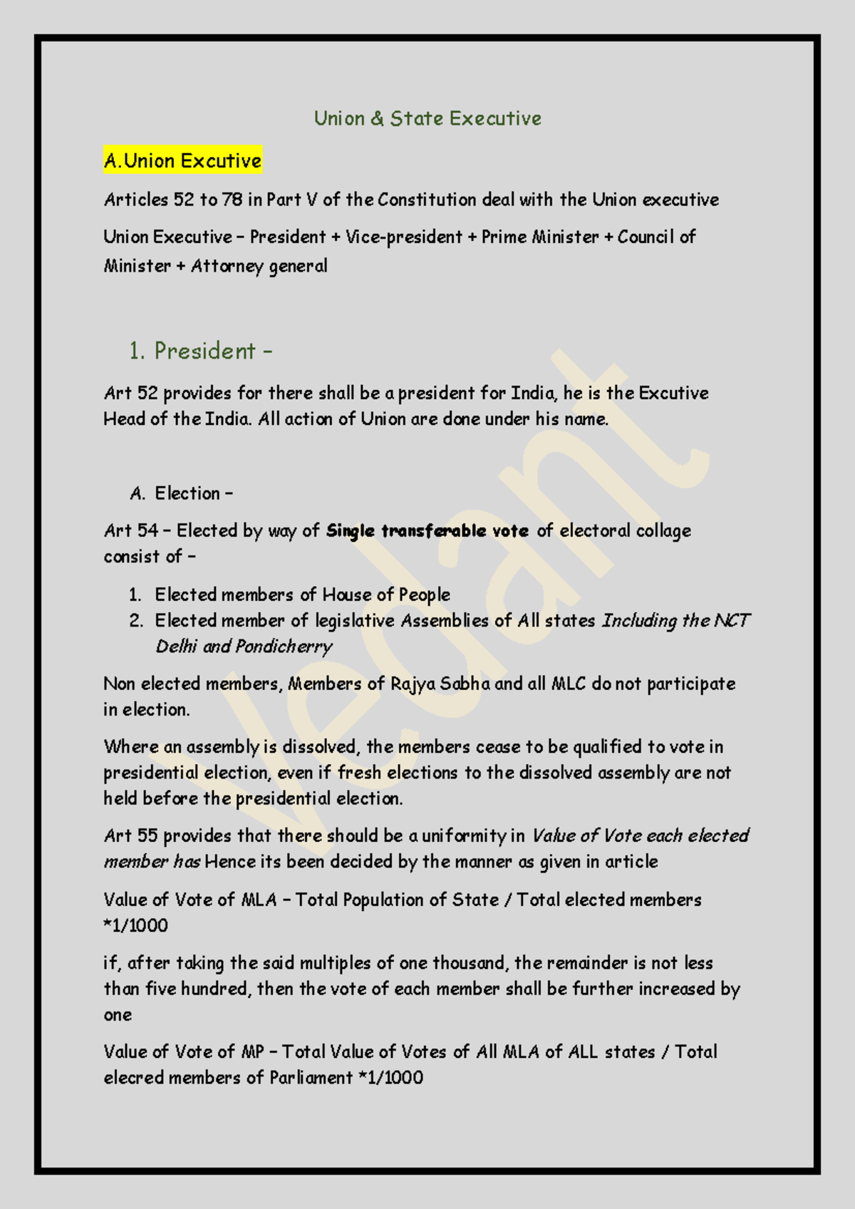 Union and State Excutive - Union & State Executive A Excutive Articles ...