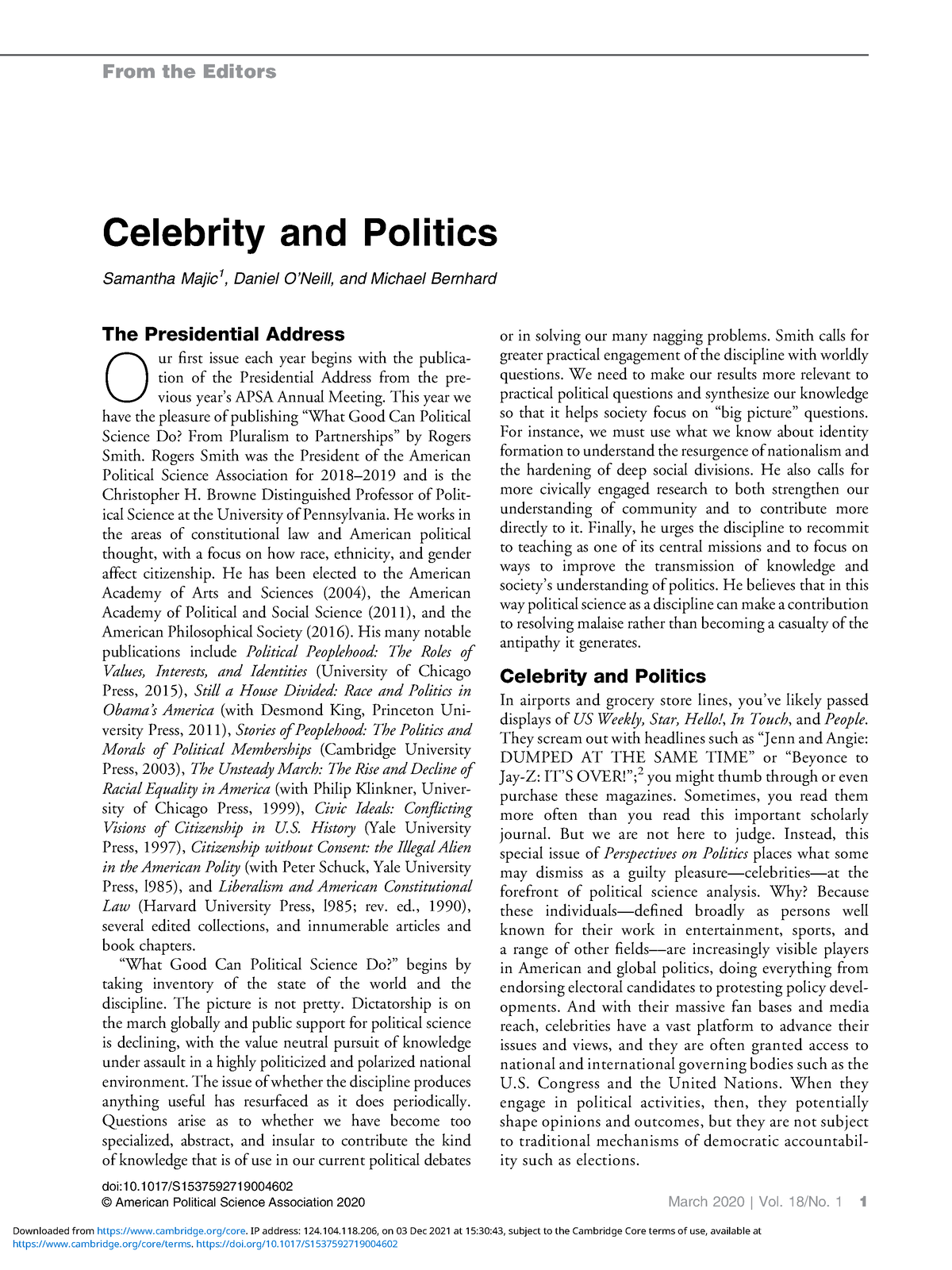 Celebrities and Politics: A Connection - Celebrity and Politics Samantha Majic 1 , Daniel O 