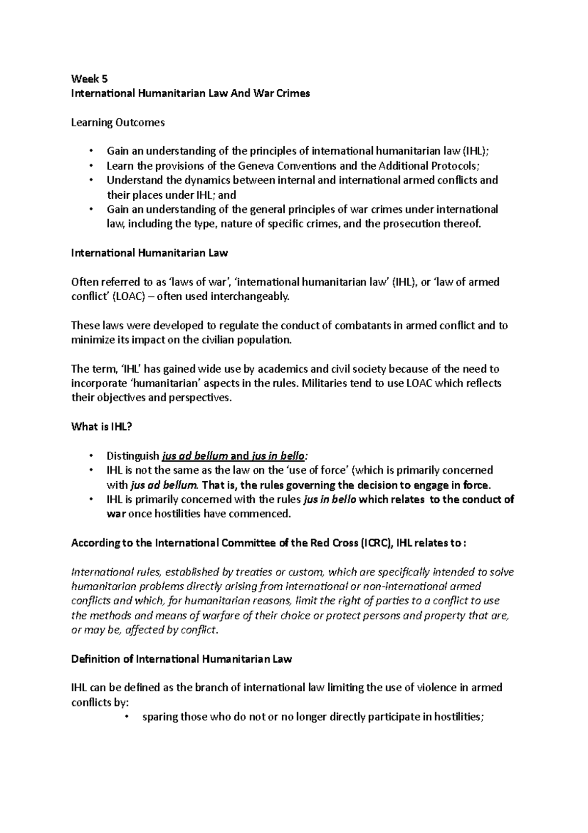 Public International Law - Week 5 - Week 5 International Humanitarian ...